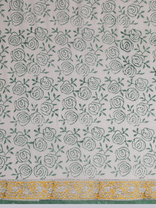 Hand Block Printed Green Cotton Mulmul saree