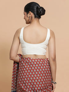 Mohini x Rozaana | Round Neck Ivory Mist Plain Cotton Saree Blouse