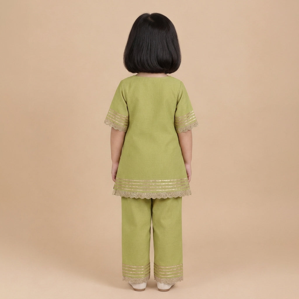 Afiya x Tyohaar | Pista Green Solid Viscose Straight Kurta & Pant Set