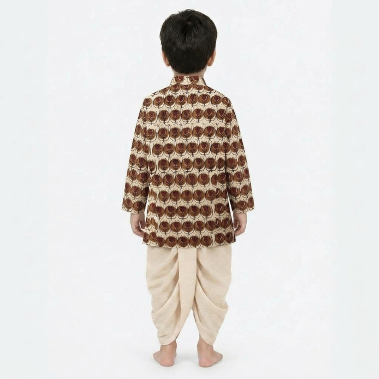 Aarish x Tyohaar | Kurta & Dhoti Pant Set in Cream Floral Block Print Cotton & Linen