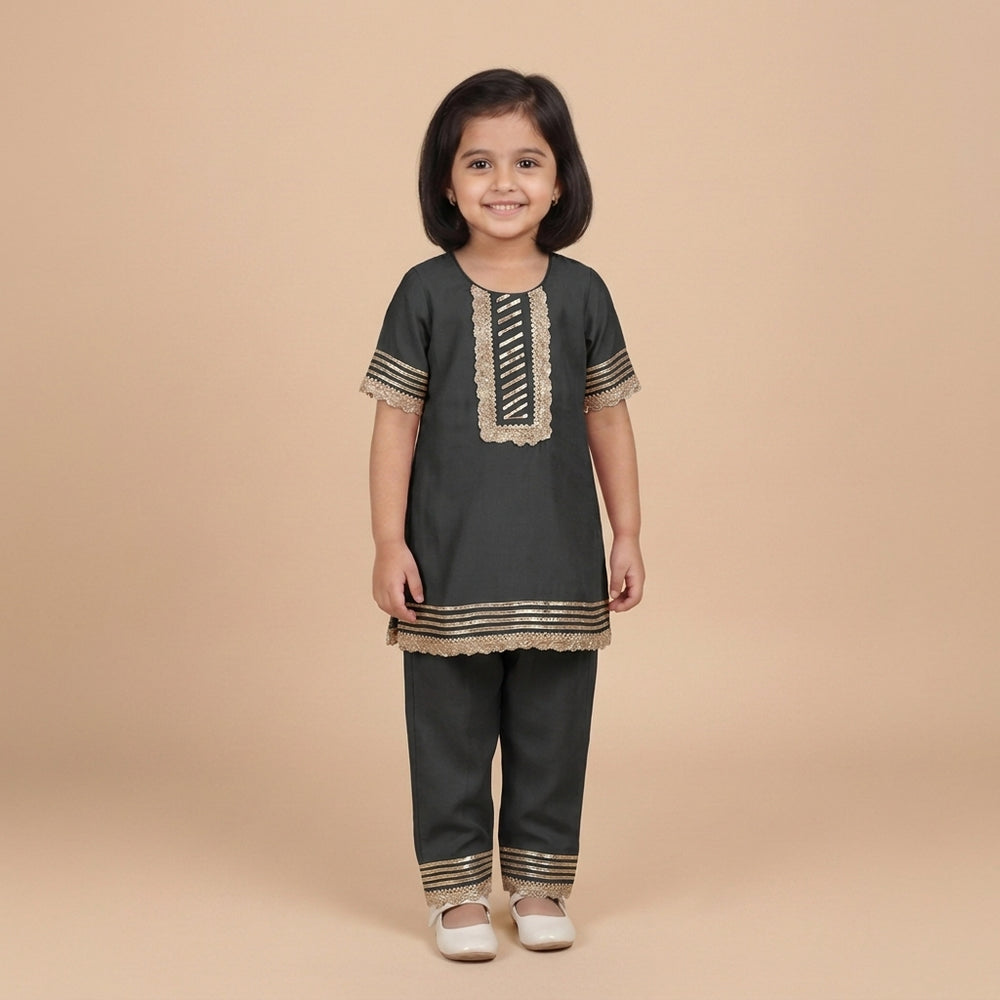 Afiya x Tyohaar | Raven Black Solid Viscose Straight Kurta & Pant Set