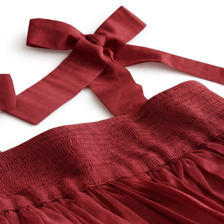 Evie x Tyohaar | Tiered Skirt & Top Set in Velvet Red Chanderi