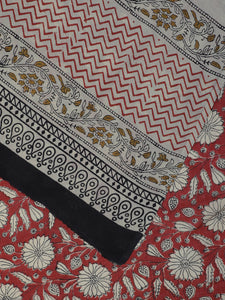 Hand Block Printed Cotton Tomato Red Mulmul saree