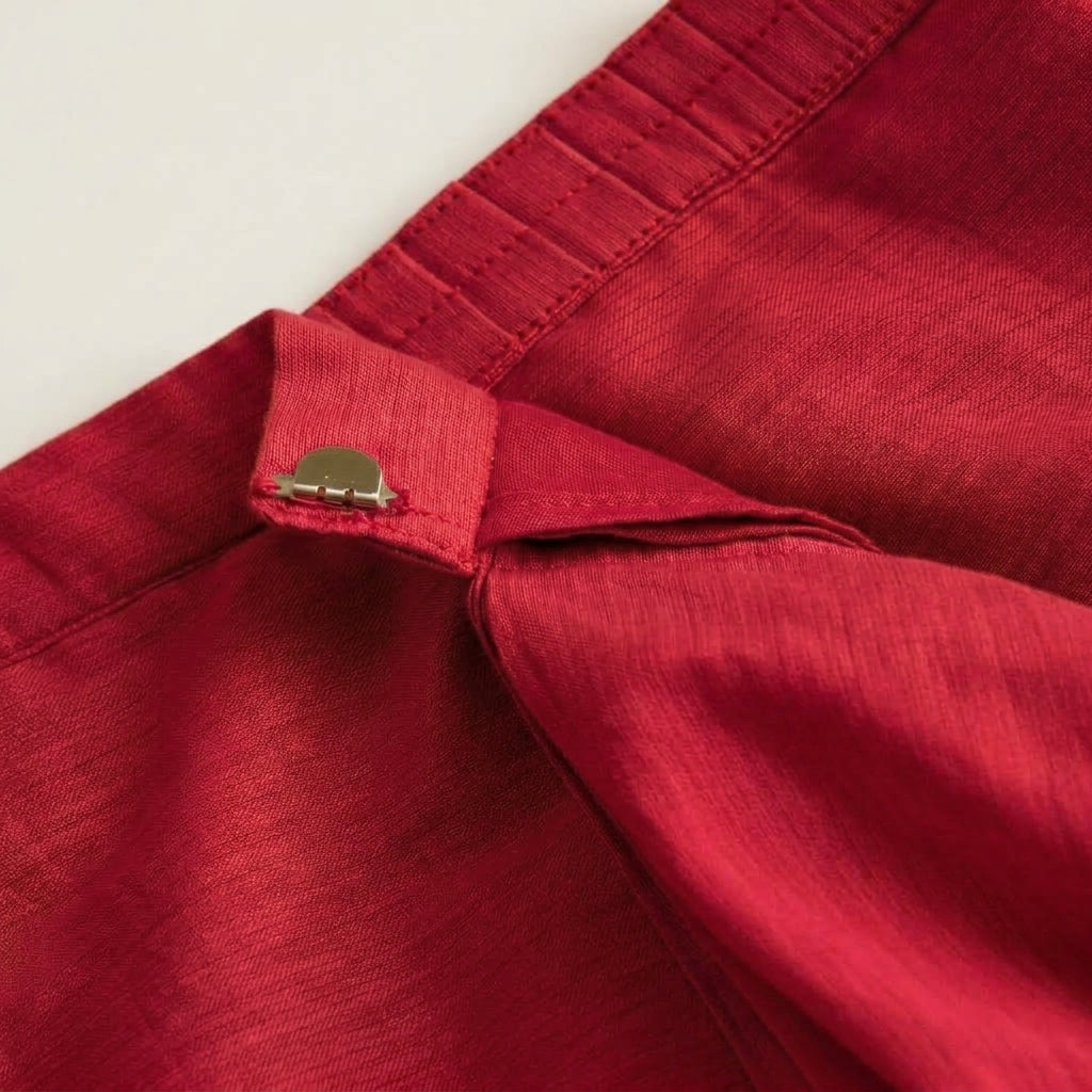 Gungun x Tyohaar | Chilli Red Mangalgiri Cotton Ready-To-Wear Saree