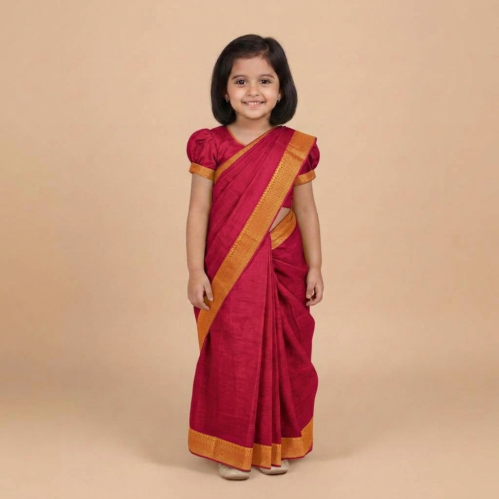 Gungun x Tyohaar | Chilli Red Mangalgiri Cotton Ready-To-Wear Saree