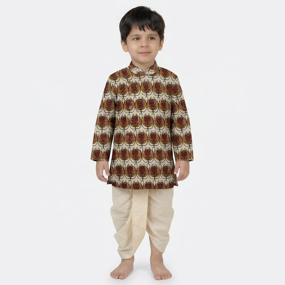 Aarish x Tyohaar | Kurta & Dhoti Pant Set in Cream Floral Block Print Cotton & Linen