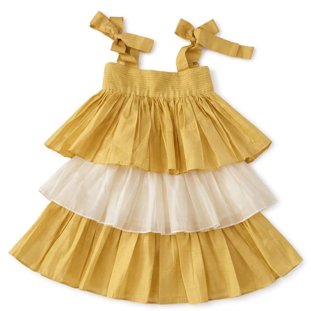 Evie x Tyohaar | Tiered Skirt & Top Set in Sunny Yellow Chanderi