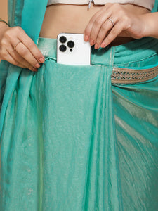 Helen x Tyohaar | Golden Green Tissue Ready-to-Wear One Minute Saree