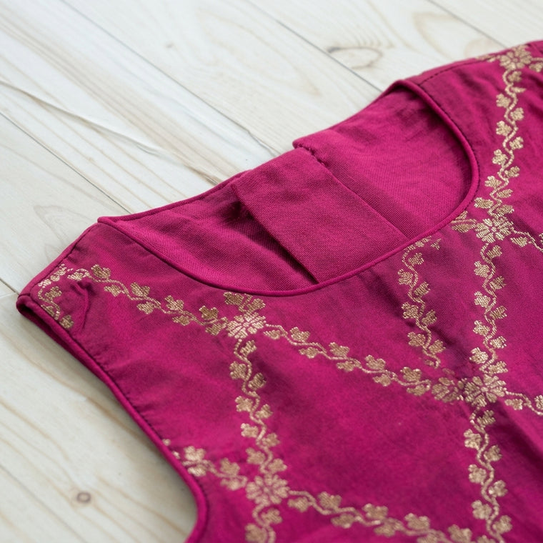 Poppy x Tyohaar | Rosy Pink Vine Mesh Brocade Tent Style Kurta & Flared Pant Set