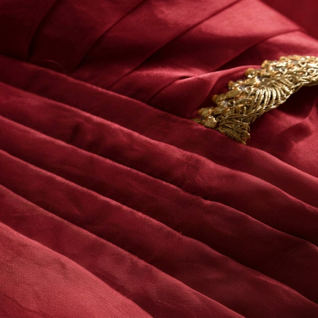 Nureh x Tyohaar | Velvety Red Shimmer Tissue Skirt Style Saree