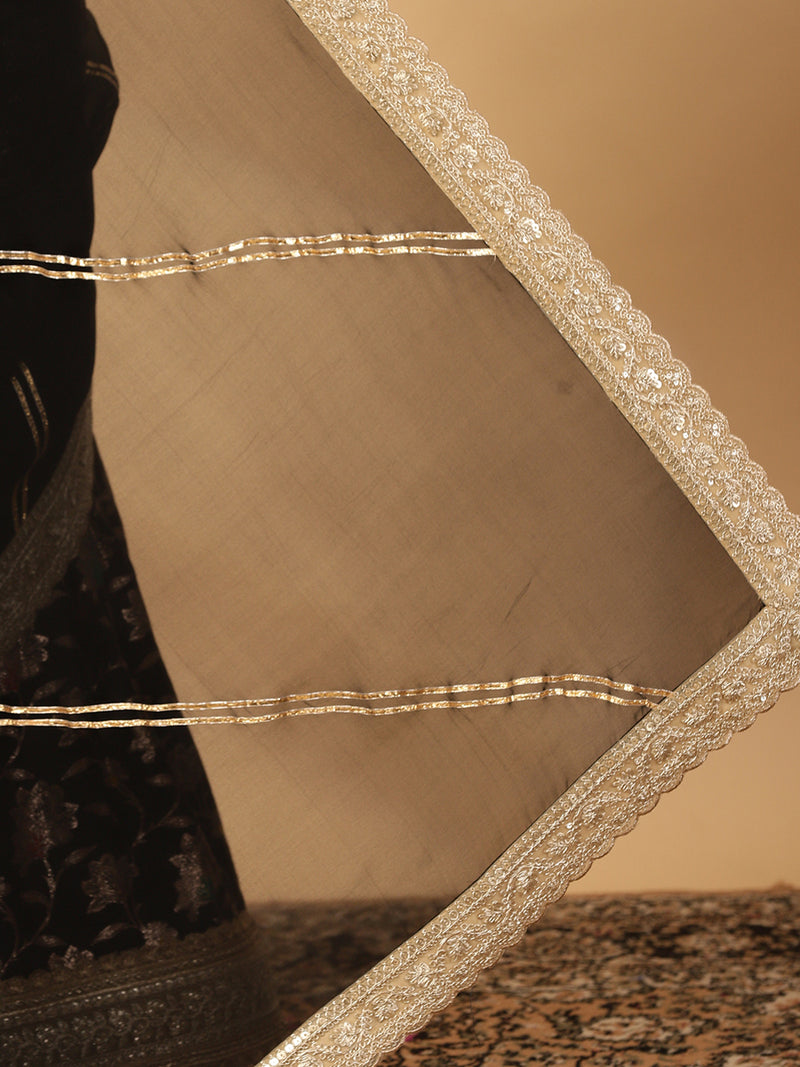 Meenakari Black Saree With Designer Zari Embroidered Lace