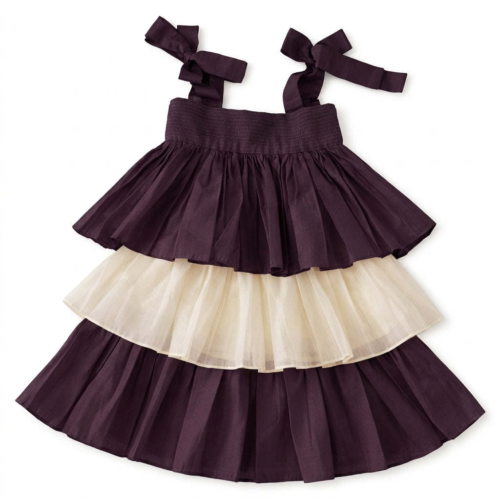 Evie x Tyohaar | Tiered Skirt & Top Set in Deep Purple Chanderi