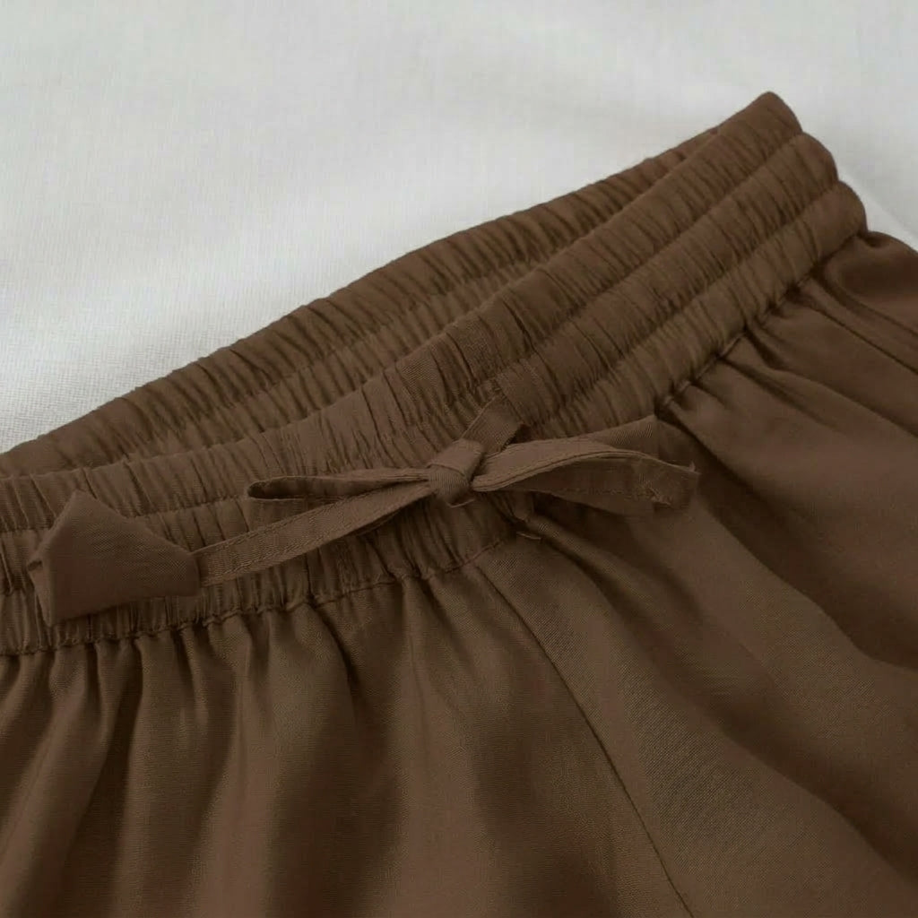 Afiya x Tyohaar | Walnut Brown Solid Viscose Straight Kurta & Pant Set