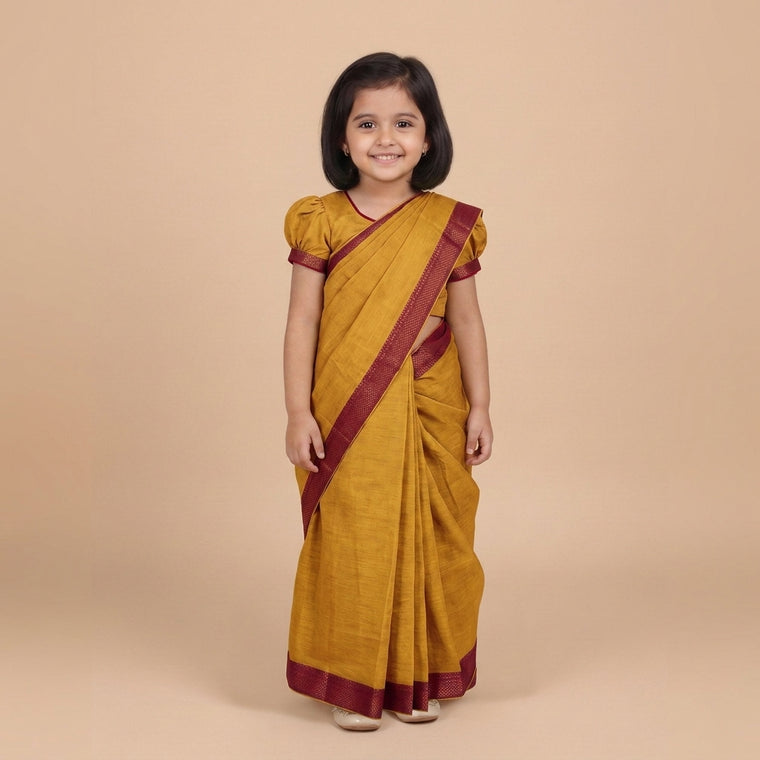 Gungun x Tyohaar | Turmeric Yellow Mangalgiri Cotton Ready-To-Wear Saree