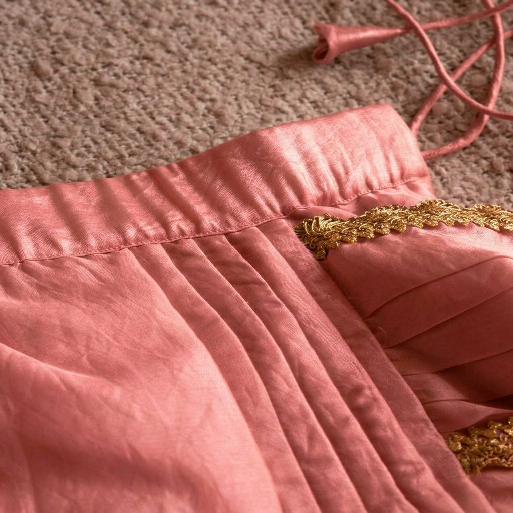 Nureh x Tyohaar | Blush Pink Shimmer Tissue Skirt Style Saree