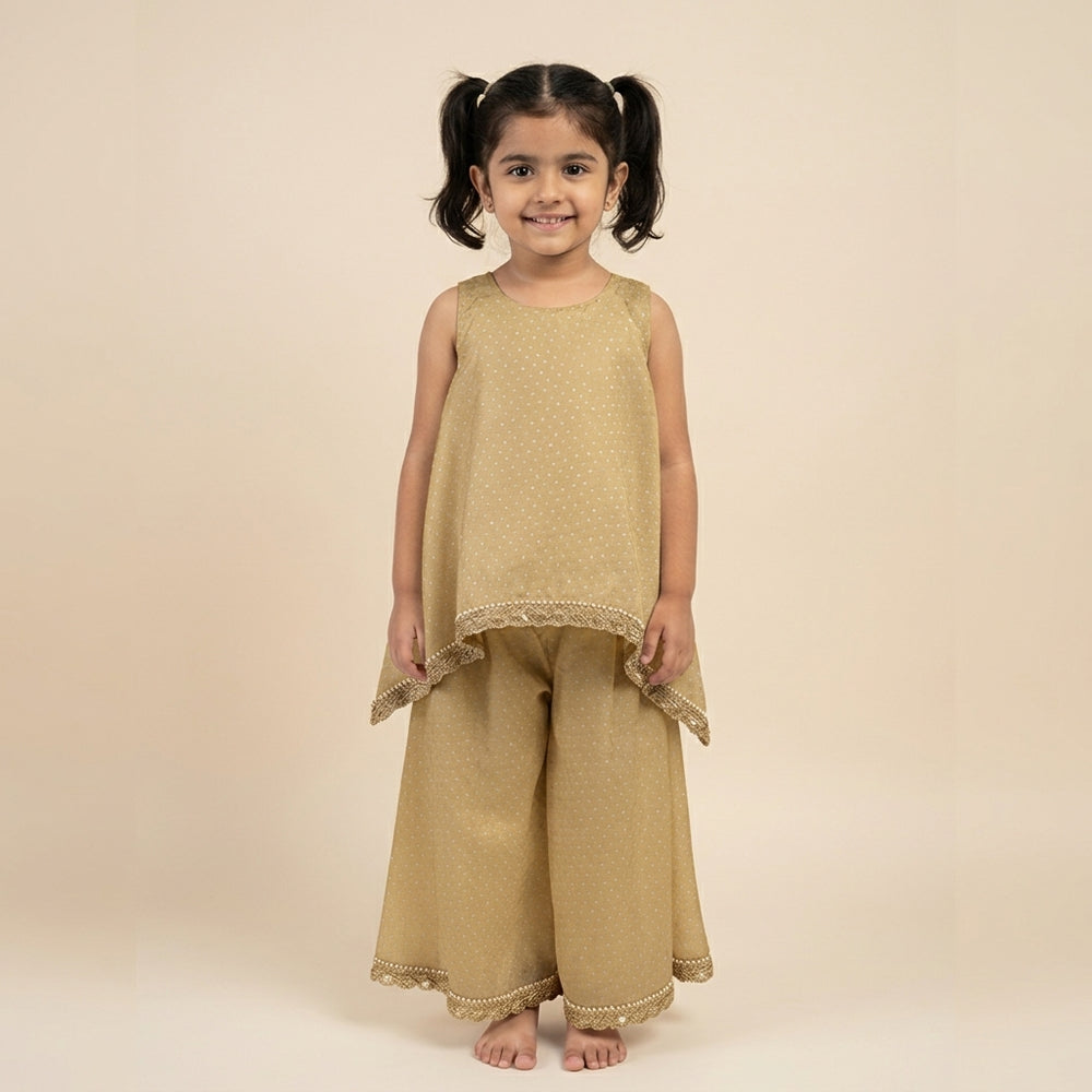Kitty x Tyohaar | Gold Foil Chandheri Tent Style Kurta & Flared Pant Set