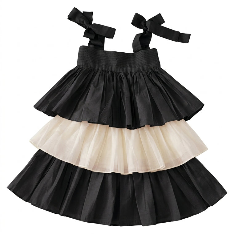 Evie x Tyohaar | Tiered Skirt & Top Set in Black Chanderi