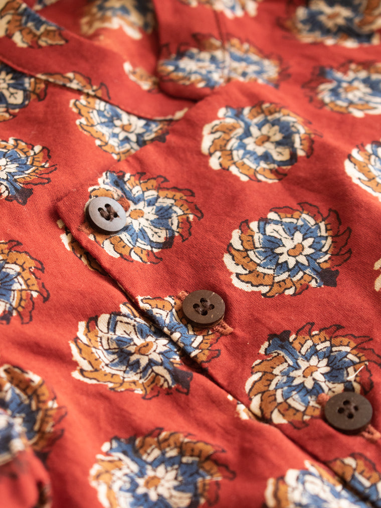 Aarush x Tyohaar | Kurta & Dhoti Pant Set in Crimson Field Block Print Cotton & Linen