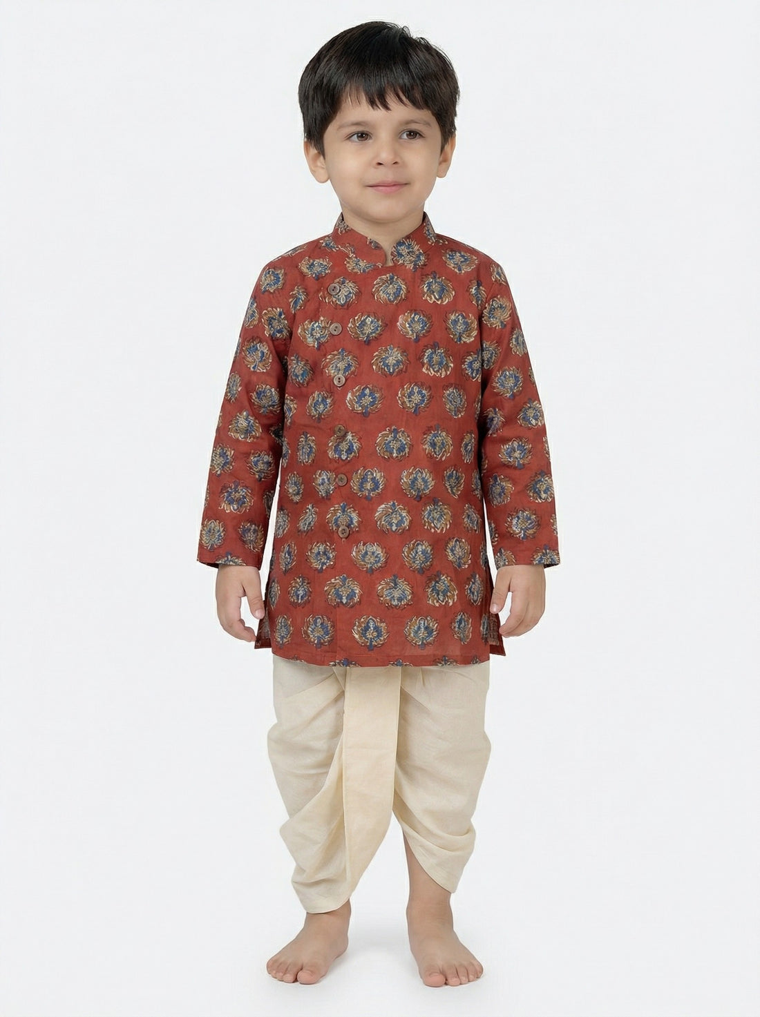 Aarush x Tyohaar | Kurta & Dhoti Pant Set in Crimson Field Block Print Cotton & Linen