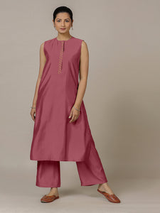 Adah x Rozaana | A Line Kurta in Rose Pink with Thread Work | Coords or Only Kurta