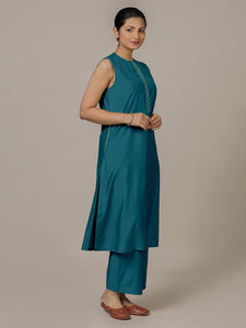 Adah x Rozaana | A Line Kurta in Crystal Teal with Thread Work | Coords or Only Kurta