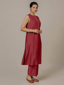 Adah x Rozaana | A Line Kurta in Scarlet Red with Thread Work | Coords or Only Kurta