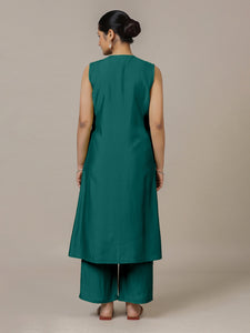 Adah x Rozaana | A Line Kurta in Peacock Green with Thread Work | Coords or Only Kurta