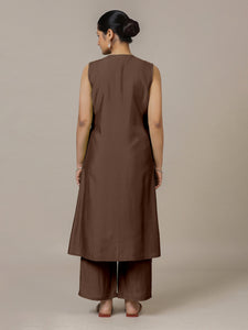 Adah x Rozaana | A Line Kurta in Walnut Brown with Thread Work | Coords or Only Kurta