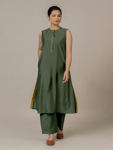 Adah x Rozaana | A Line Kurta in Pine Green with Thread Work | Coords or Only Kurta