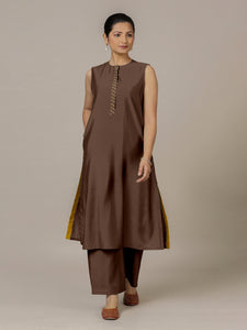 Adah x Rozaana | A Line Kurta in Walnut Brown with Thread Work | Coords or Only Kurta