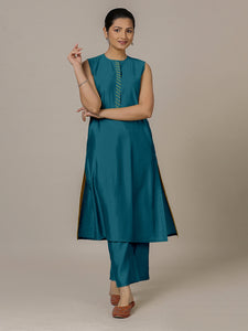 Adah x Rozaana | A Line Kurta in Crystal Teal with Thread Work | Coords or Only Kurta