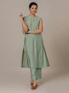 Adah x Rozaana | A Line Kurta in Mint Green with Thread Work | Coords or Only Kurta