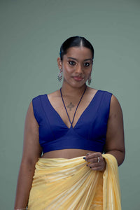  Ahana x Rozaana | Cobalt Blue Sleeveless FlexiFit™ Saree Blouse with Plunging Neckline and Back Cut Out with Tie-up_1