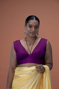  Ahana x Rozaana | Purple Sleeveless FlexiFit™ Saree Blouse with Plunging Neckline and Back Cut Out with Tie-up_1