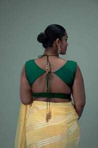  Ahana x Rozaana | Bottle Green Sleeveless FlexiFit™ Saree Blouse with Plunging Neckline and Back Cut Out with Tie-up_3
