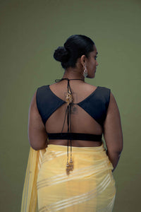 Ahana x Rozaana | Charcoal Black Sleeveless FlexiFit™ Saree Blouse with Plunging Neckline and Back Cut Out with Tie-up_3