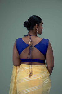  Ahana x Rozaana | Cobalt Blue Sleeveless FlexiFit™ Saree Blouse with Plunging Neckline and Back Cut Out with Tie-up_3
