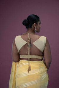  Ahana x Rozaana | Cream Sleeveless FlexiFit™ Saree Blouse with Plunging Neckline and Back Cut Out with Tie-up_3