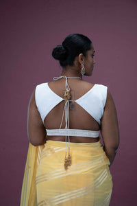  Ahana x Rozaana | Pearl White Sleeveless FlexiFit™ Saree Blouse with Plunging Neckline and Back Cut Out with Tie-up_3