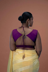  Ahana x Rozaana | Purple Sleeveless FlexiFit™ Saree Blouse with Plunging Neckline and Back Cut Out with Tie-up_3