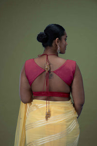  Ahana x Rozaana | Rani Pink Sleeveless FlexiFit™ Saree Blouse with Plunging Neckline and Back Cut Out with Tie-up_3