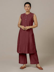 Alina x Rozaana | A Line Kurta in Deep Maroon with Thread Work | Coords or Only Kurta