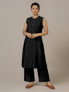 Alina x Rozaana | A Line Kurta in Raven Black with Thread Work | Coords or Only Kurta