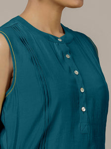 Alina x Rozaana | A Line Kurta in Crystal Teal with Thread Work | Coords or Only Kurta