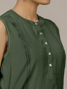 Alina x Rozaana | A Line Kurta in Pine Green with Thread Work | Coords or Only Kurta