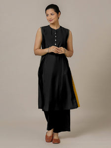 Alina x Rozaana | A Line Kurta in Raven Black with Thread Work | Coords or Only Kurta