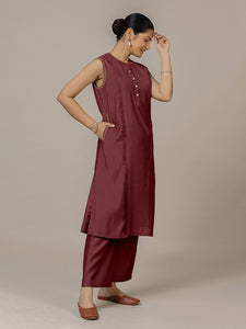 Alina x Rozaana | A Line Kurta in Deep Maroon with Thread Work | Coords or Only Kurta