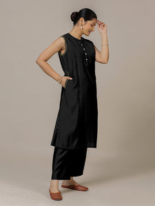 Alina x Rozaana | A Line Kurta in Raven Black with Thread Work | Coords or Only Kurta