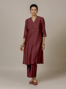 Amal x Rozaana | A Line Kurta in Deep Maroon with Thread Work | Coords or Only Kurta