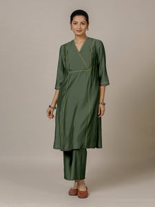 Amal x Rozaana | A Line Kurta in Pine Green with Thread Work | Coords or Only Kurta